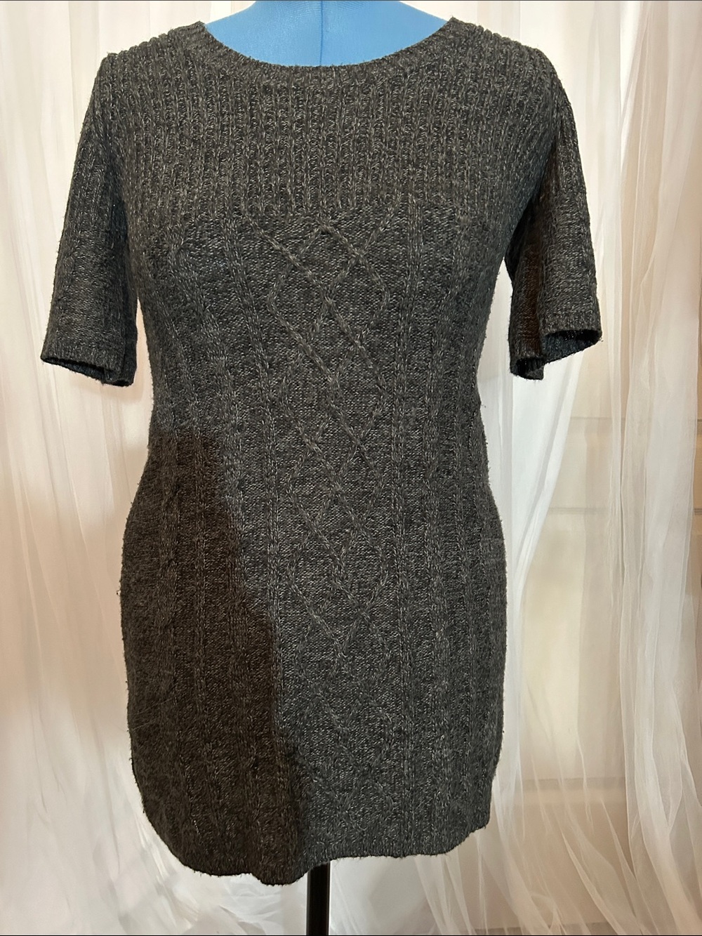Charcoal Short-Sleeve Cable Knit Dress